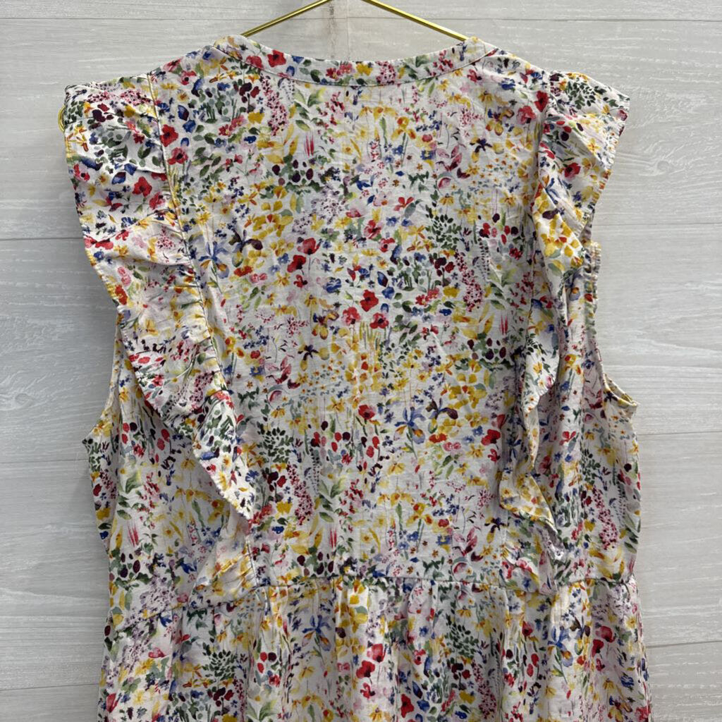 Nanette Lepore White/ Multi Floral Print Short Sleeve Top Extra Large