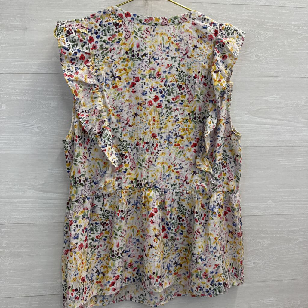 Nanette Lepore White/ Multi Floral Print Short Sleeve Top Extra Large