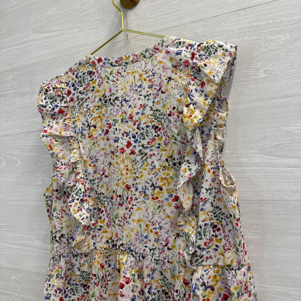 Nanette Lepore White/ Multi Floral Print Short Sleeve Top Extra Large