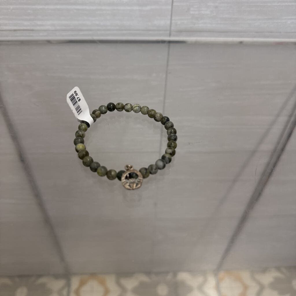 Green Stone Beaded Stretchy Bracelet