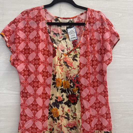 Sundance Pink/ Multi Print Short Sleeve Dress Large