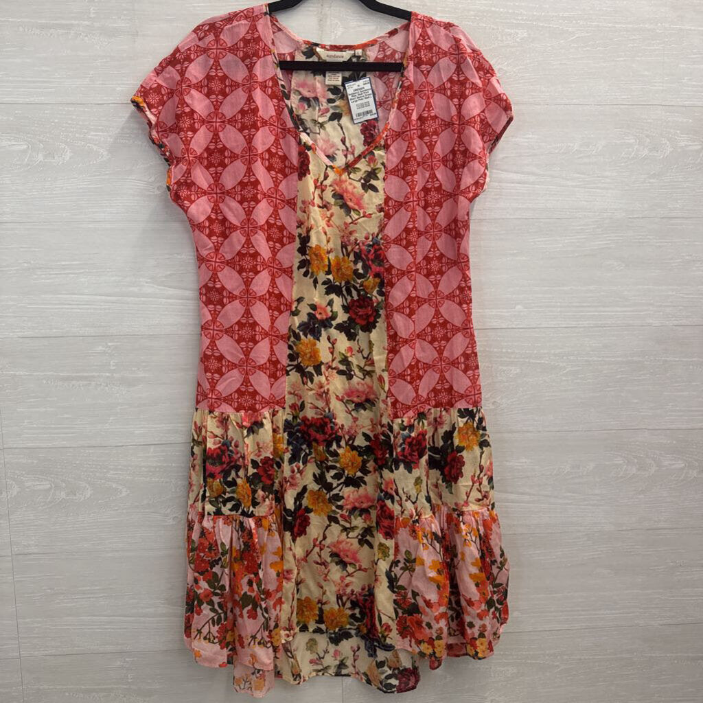 Sundance Pink/ Multi Print Short Sleeve Dress Large