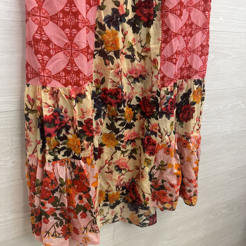 Sundance Pink/ Multi Print Short Sleeve Dress Large