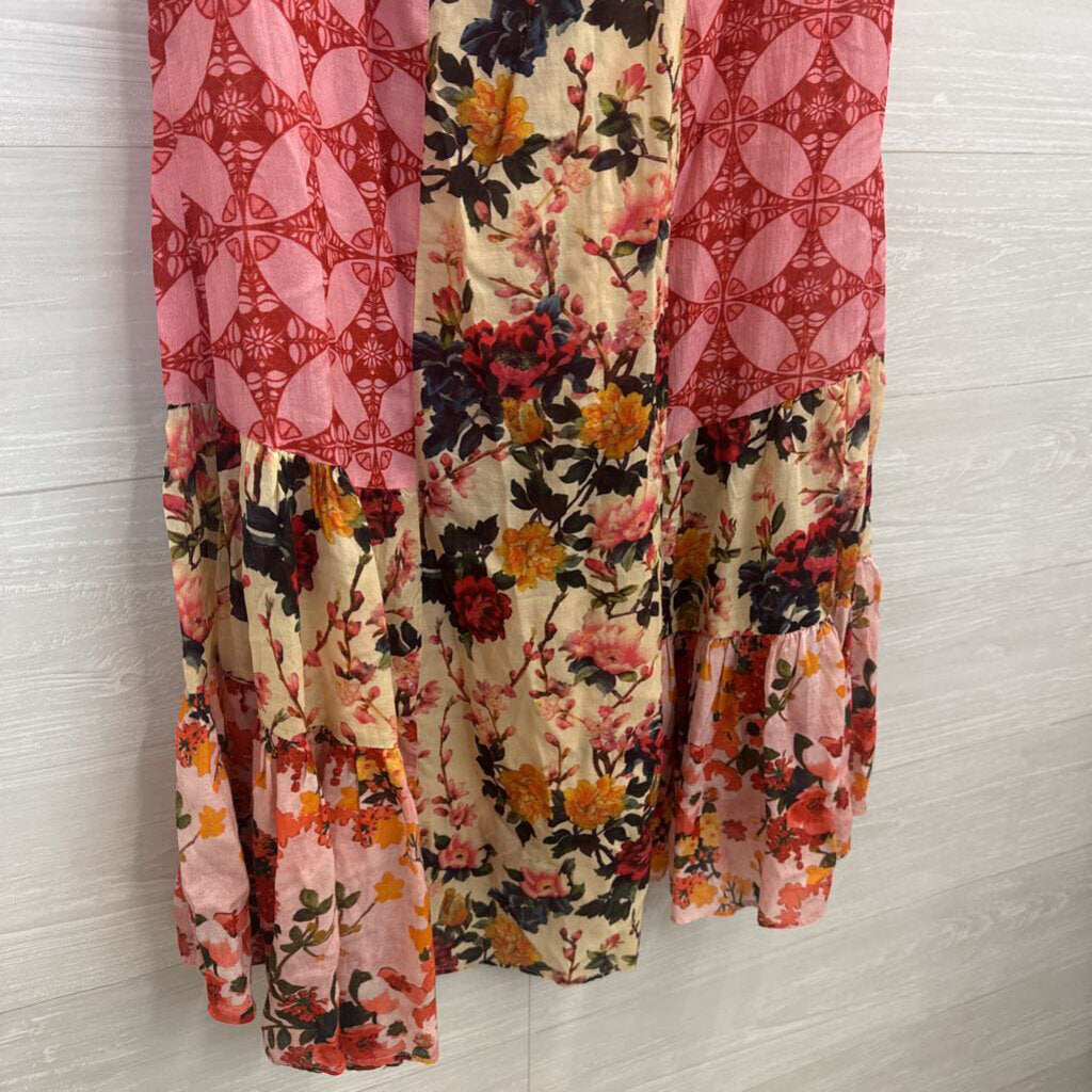 Sundance Pink/ Multi Print Short Sleeve Dress Large