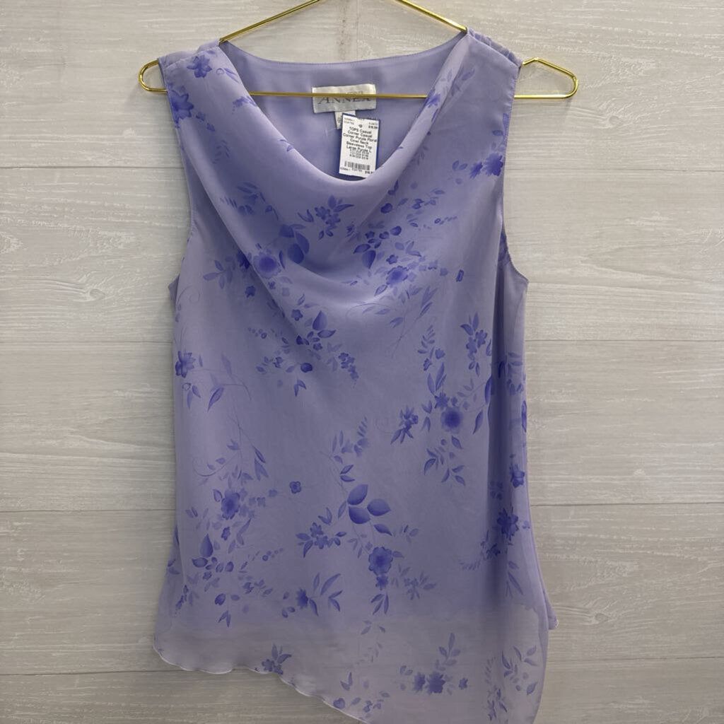 Casual Corner Purple Floral Cowl Neck Sleeveless Top Large