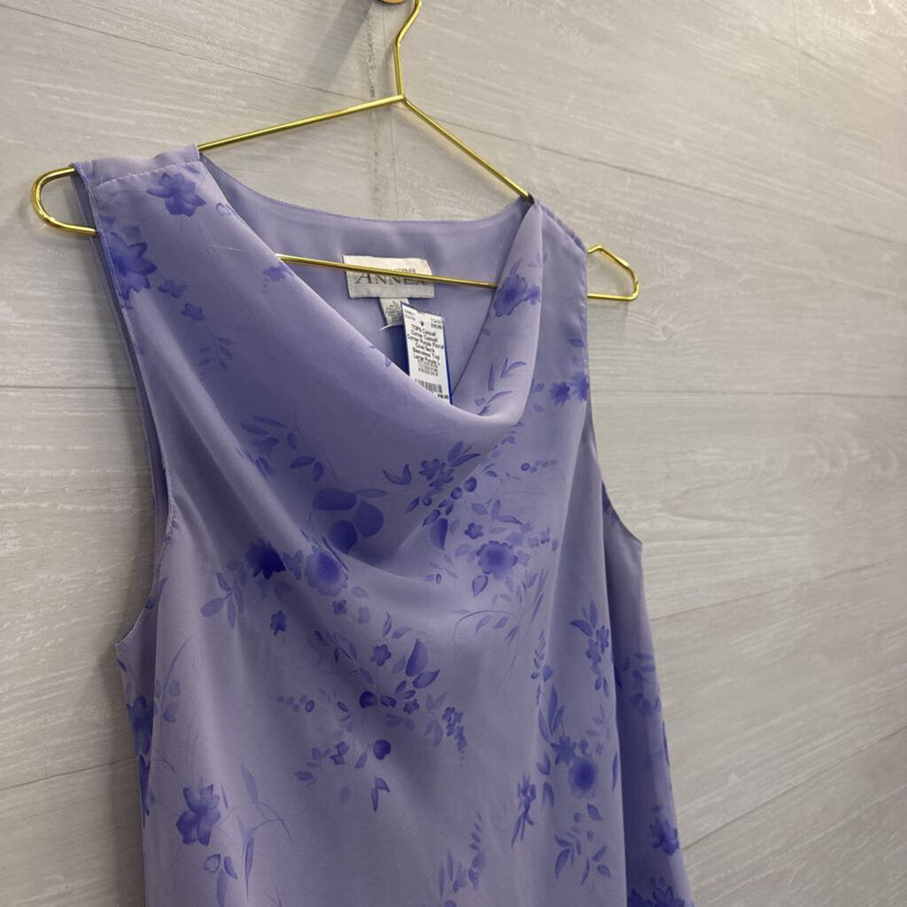 Casual Corner Purple Floral Cowl Neck Sleeveless Top Large