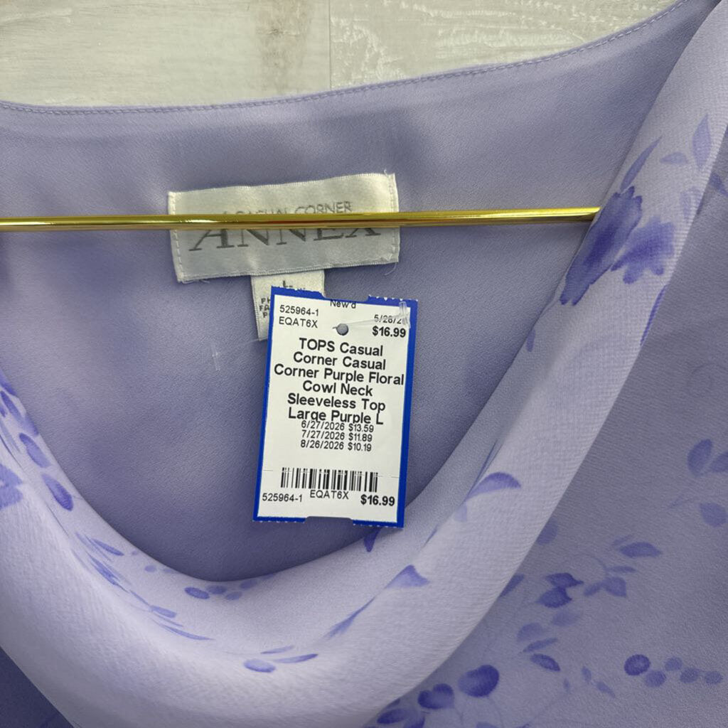 Casual Corner Purple Floral Cowl Neck Sleeveless Top Large