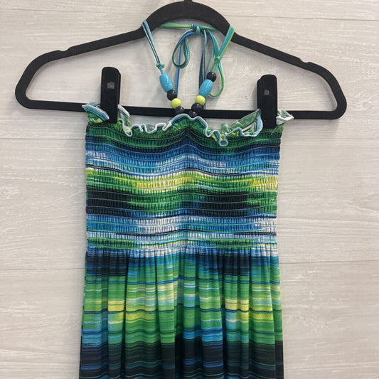 Blue/ Green Striped Halter Neck Maxi Dress Medium