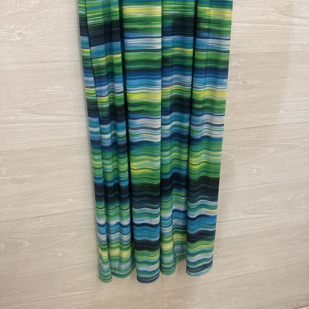 Blue/ Green Striped Halter Neck Maxi Dress Medium