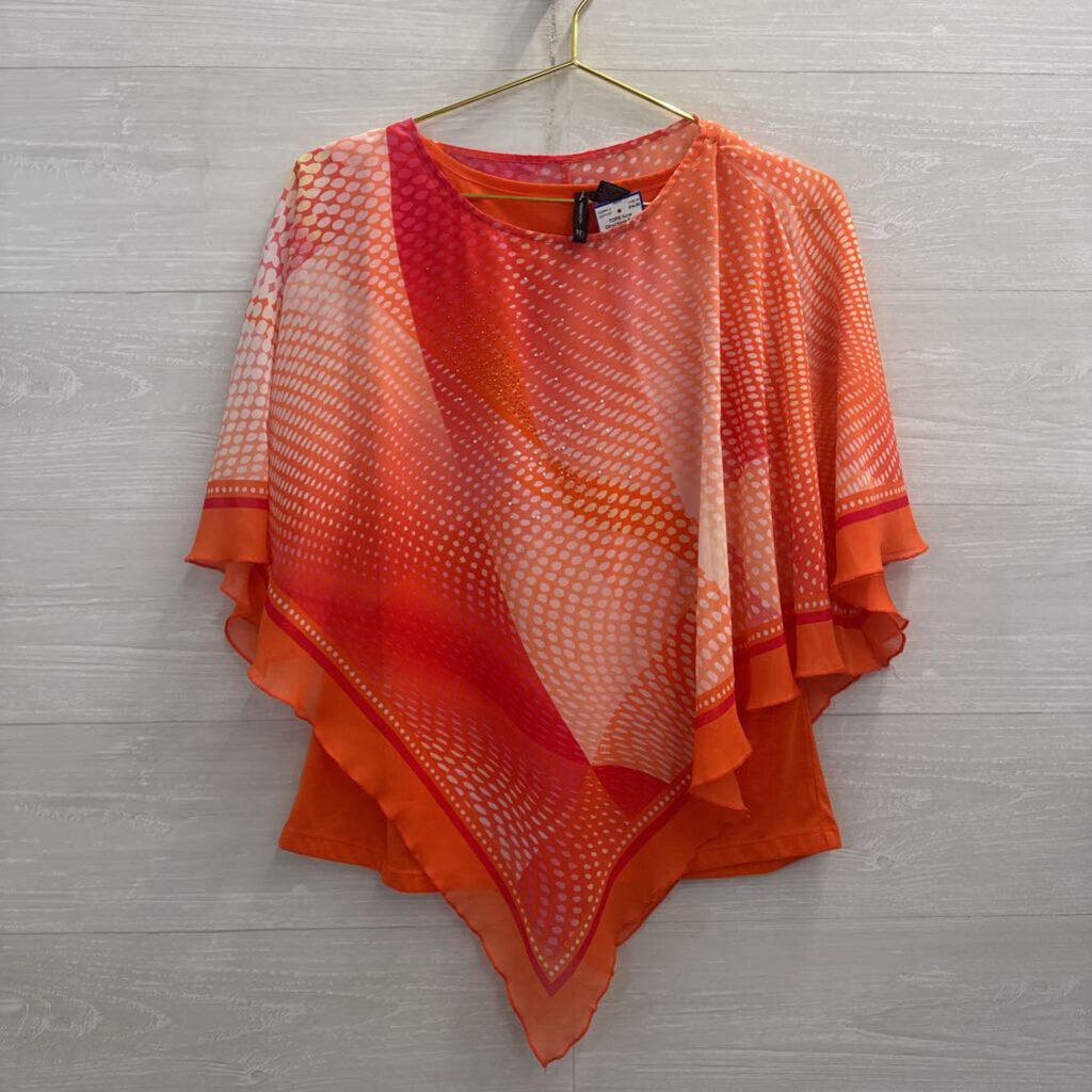 New Directions Coral Dot Print Embellished Cape Top Small