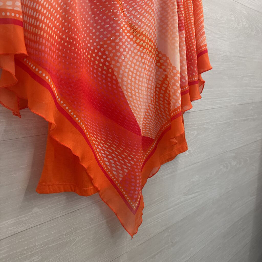 New Directions Coral Dot Print Embellished Cape Top Small