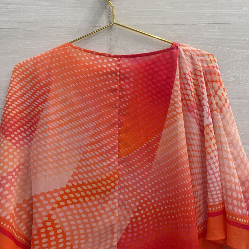 New Directions Coral Dot Print Embellished Cape Top Small