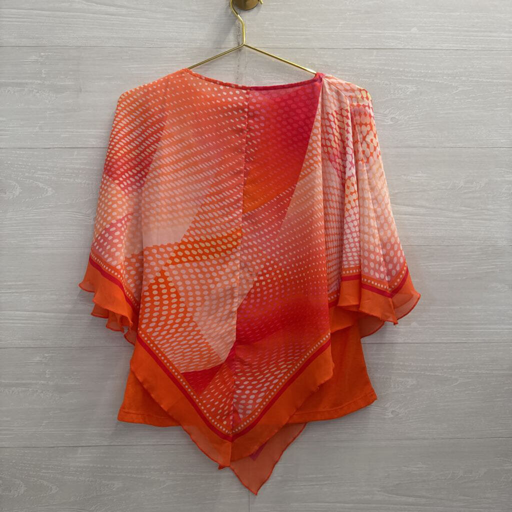 New Directions Coral Dot Print Embellished Cape Top Small