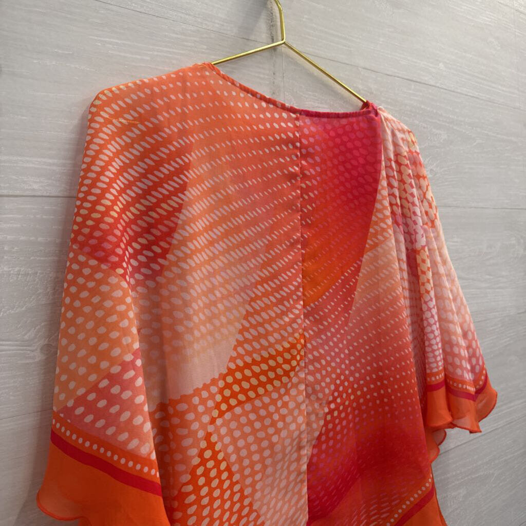 New Directions Coral Dot Print Embellished Cape Top Small