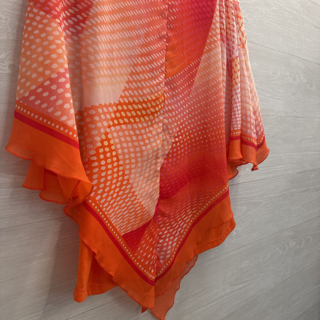New Directions Coral Dot Print Embellished Cape Top Small