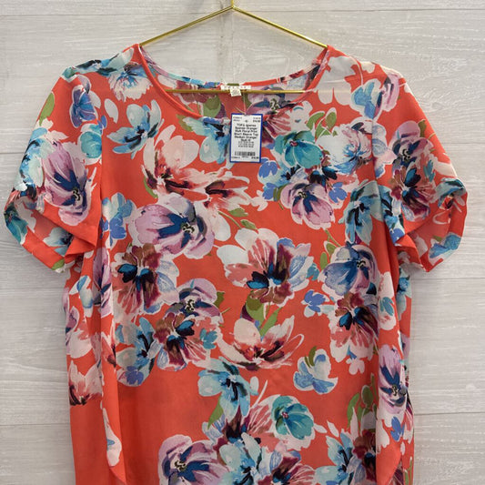 Spense Orange/ Multi Floral Print Short Sleeve Top Medium