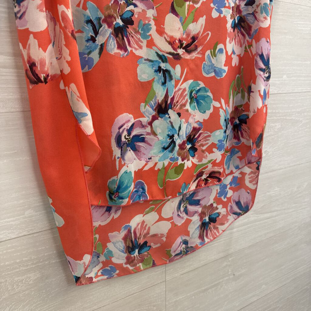Spense Orange/ Multi Floral Print Short Sleeve Top Medium