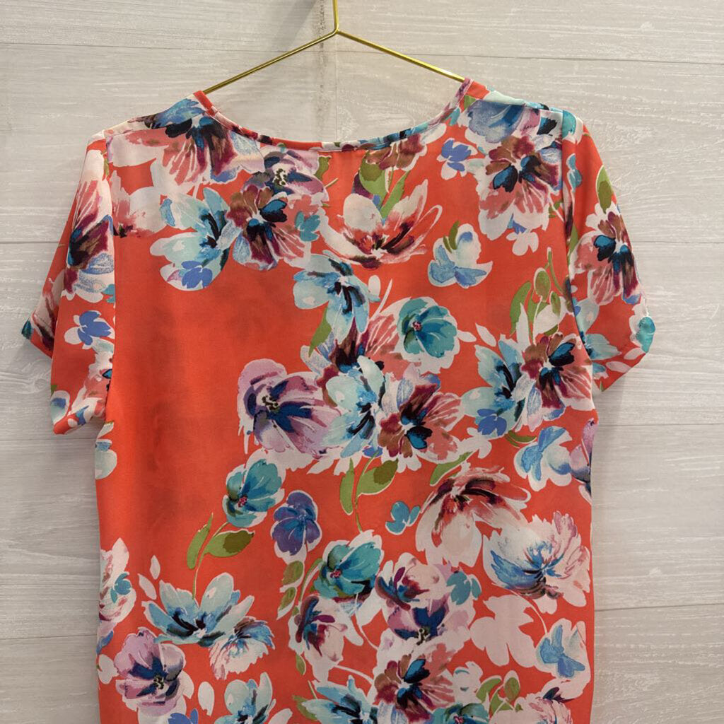 Spense Orange/ Multi Floral Print Short Sleeve Top Medium
