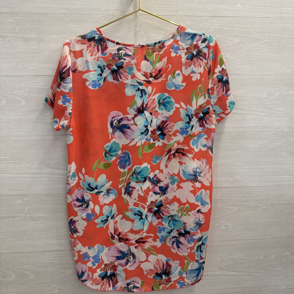 Spense Orange/ Multi Floral Print Short Sleeve Top Medium