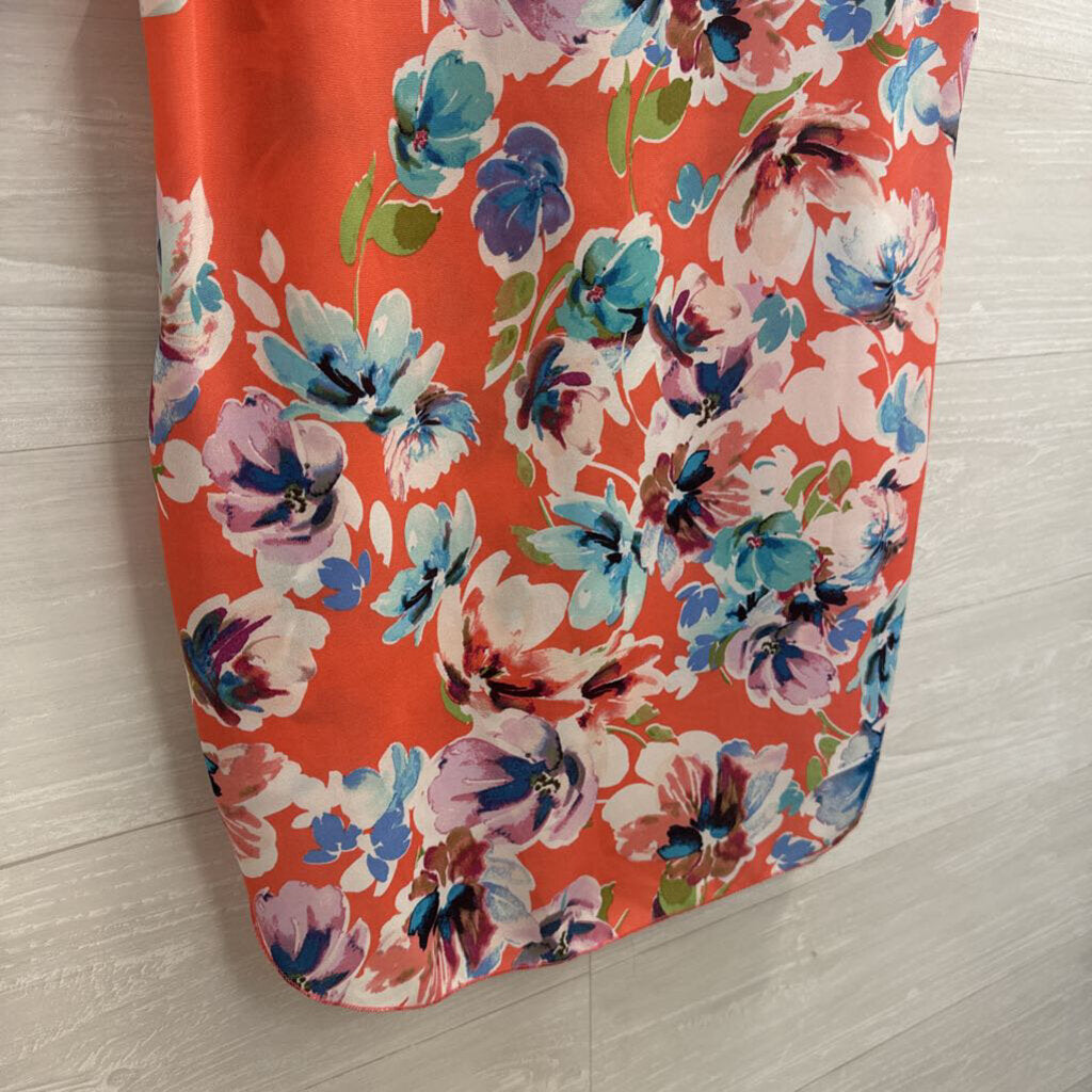 Spense Orange/ Multi Floral Print Short Sleeve Top Medium