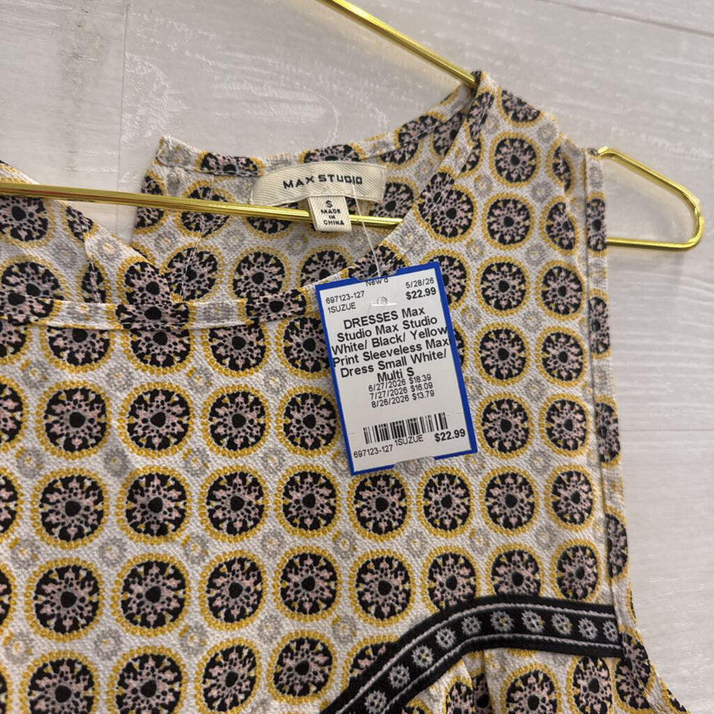 Max Studio White/ Black/ Yellow Print Sleeveless Maxi Dress Small