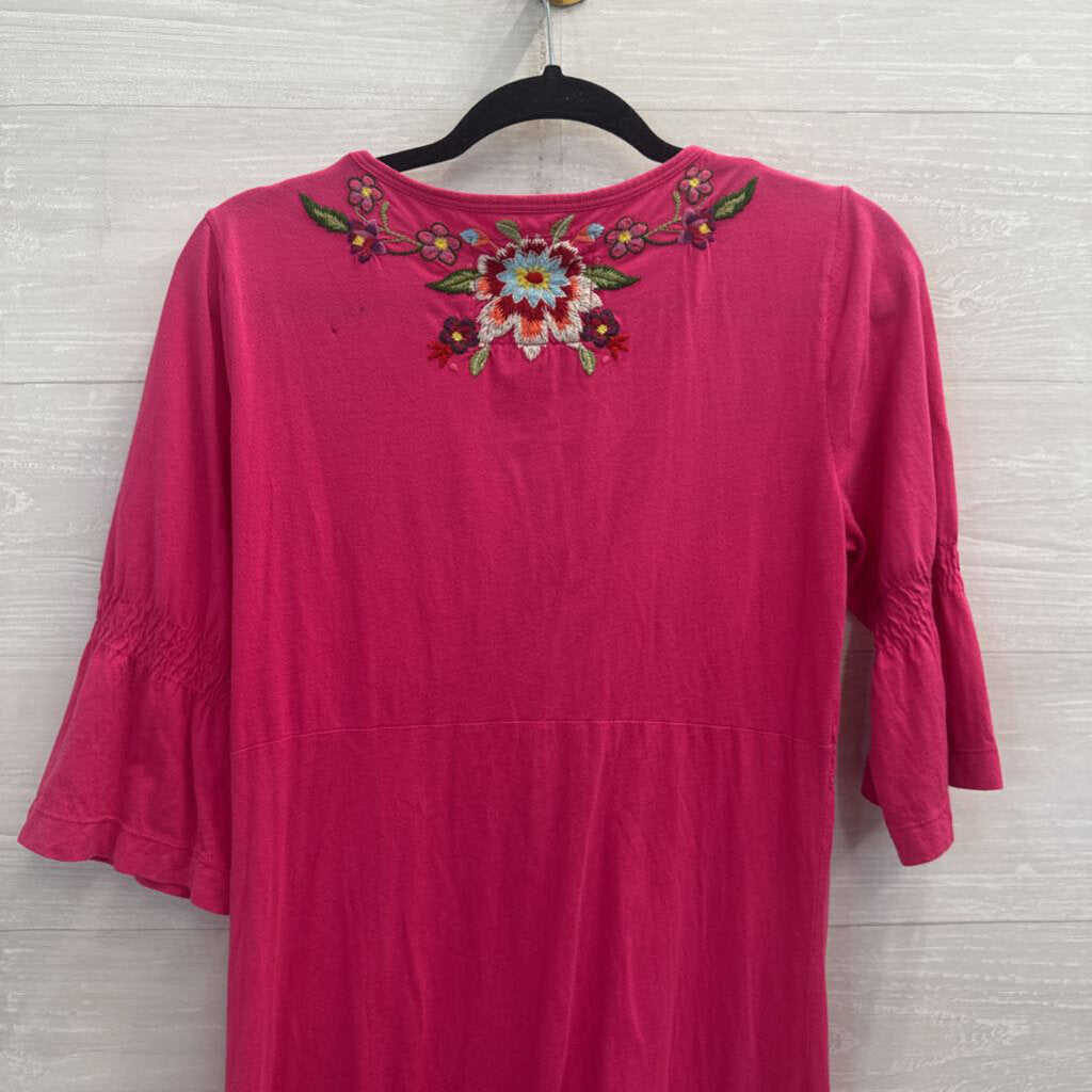 JW Los Angeles Pink/ Multi Embroidered Short Sleeve Dress Medium
