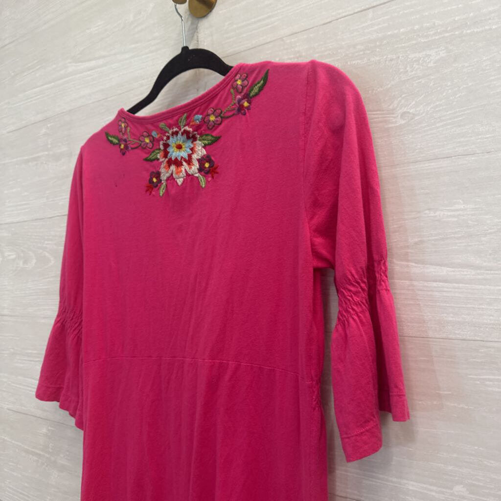 JW Los Angeles Pink/ Multi Embroidered Short Sleeve Dress Medium