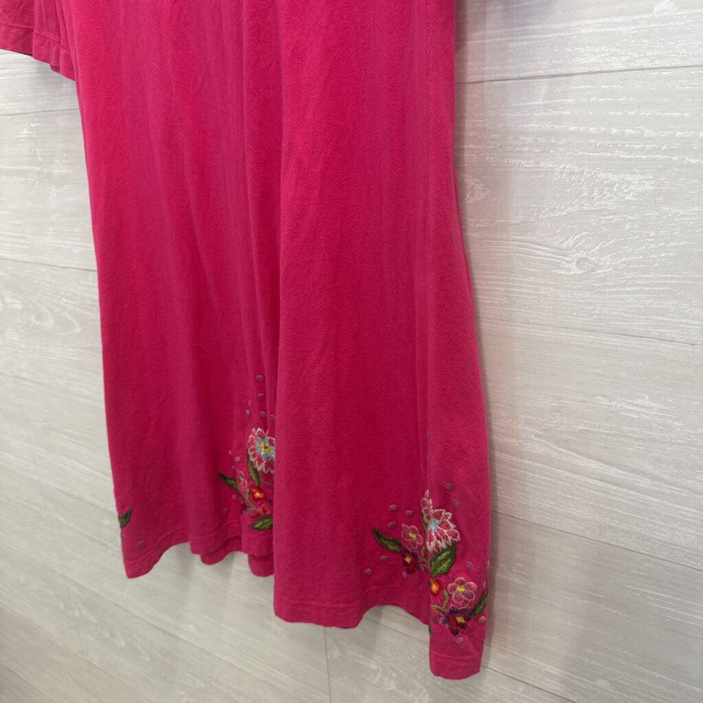 JW Los Angeles Pink/ Multi Embroidered Short Sleeve Dress Medium