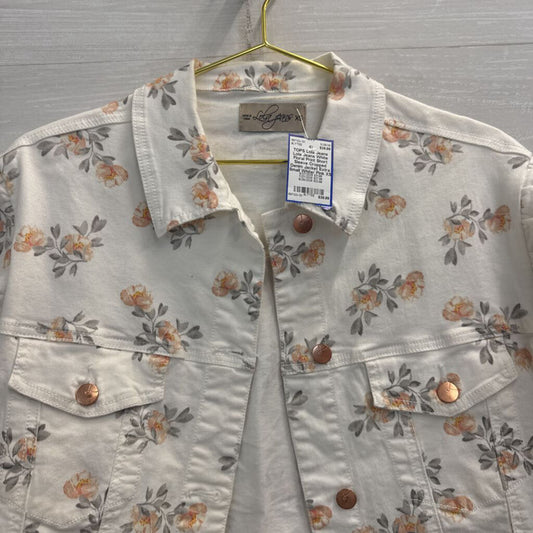 Lola Jeans White Floral Print Short Sleeve Cropped Denim Jacket Extra Small