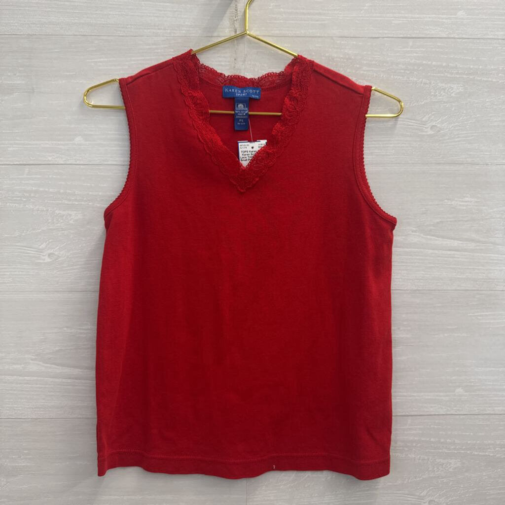 Karen Scott Red Lace Trim Tank Top Small Petite