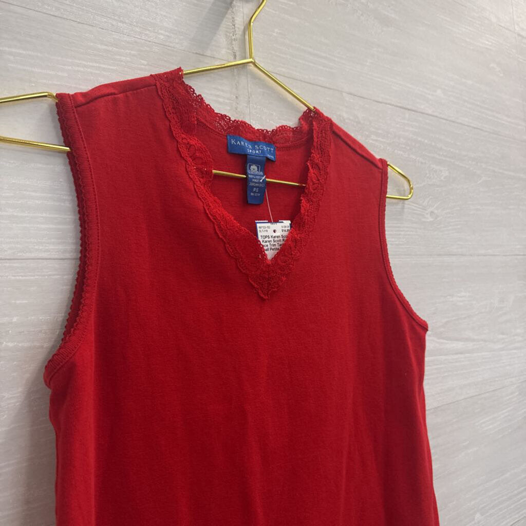 Karen Scott Red Lace Trim Tank Top Small Petite
