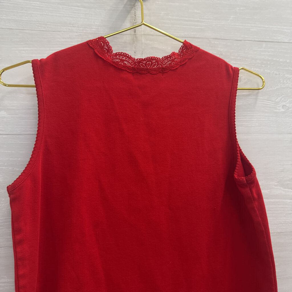 Karen Scott Red Lace Trim Tank Top Small Petite