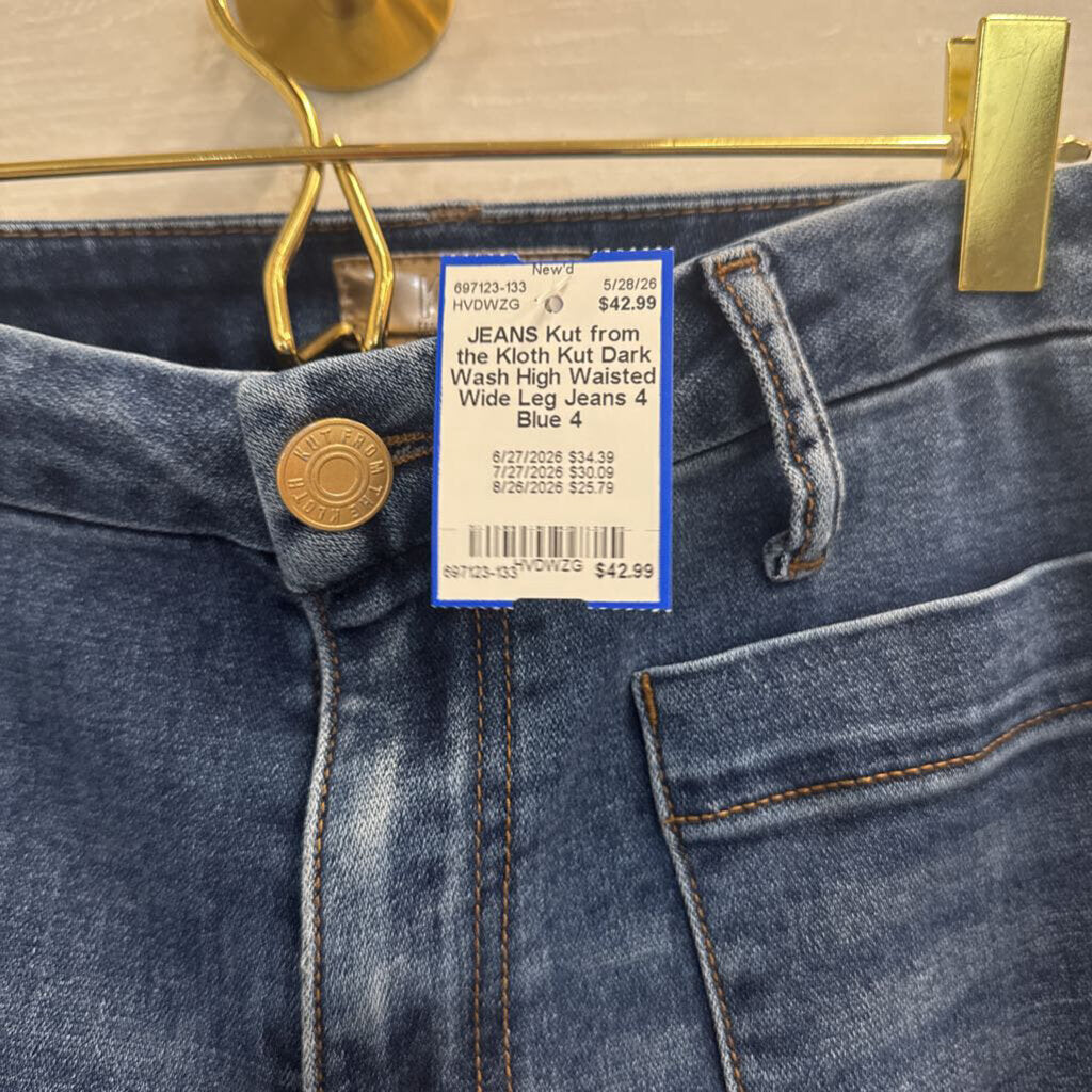 Kut Dark Wash High Waisted Wide Leg Jeans 4