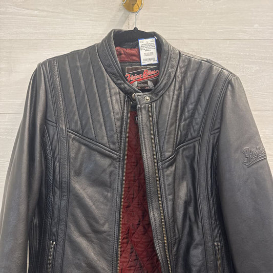 Flying Bikes Black 100% Leather Zip Up Jacket Large