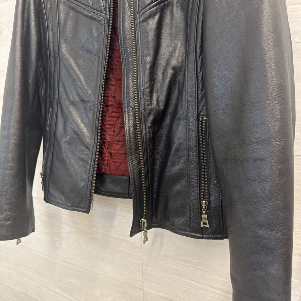 Flying Bikes Black 100% Leather Zip Up Jacket Large