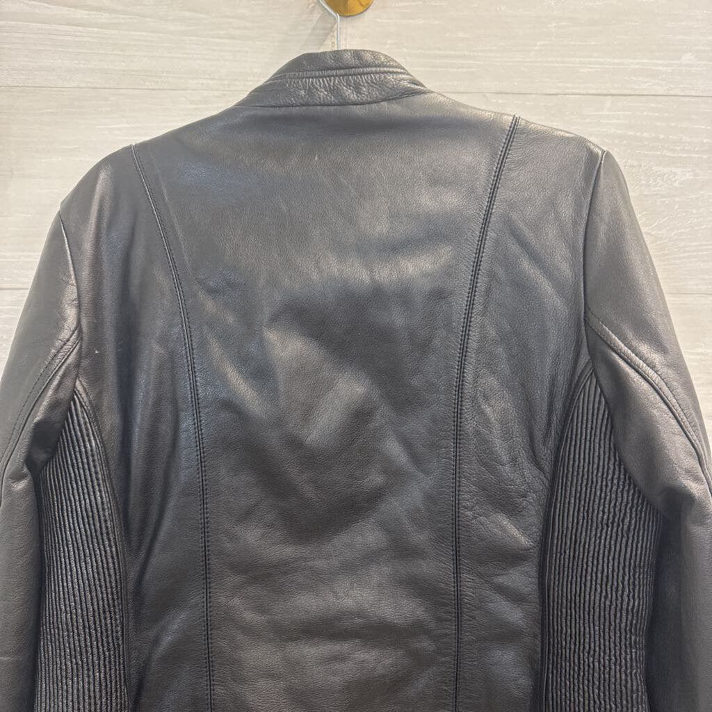Flying Bikes Black 100% Leather Zip Up Jacket Large