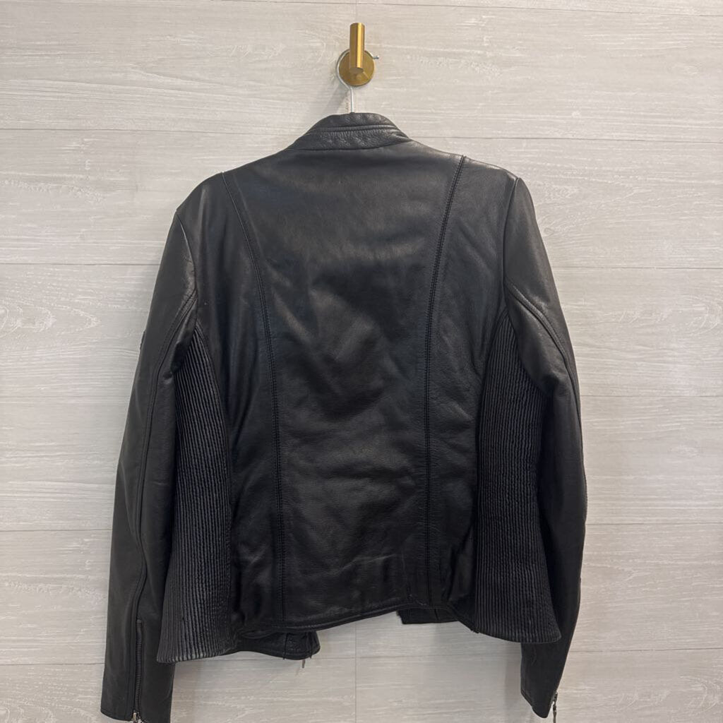 Flying Bikes Black 100% Leather Zip Up Jacket Large