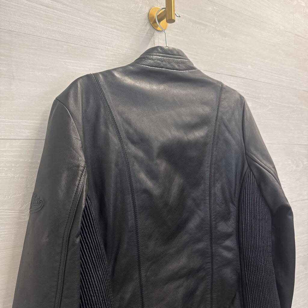 Flying Bikes Black 100% Leather Zip Up Jacket Large
