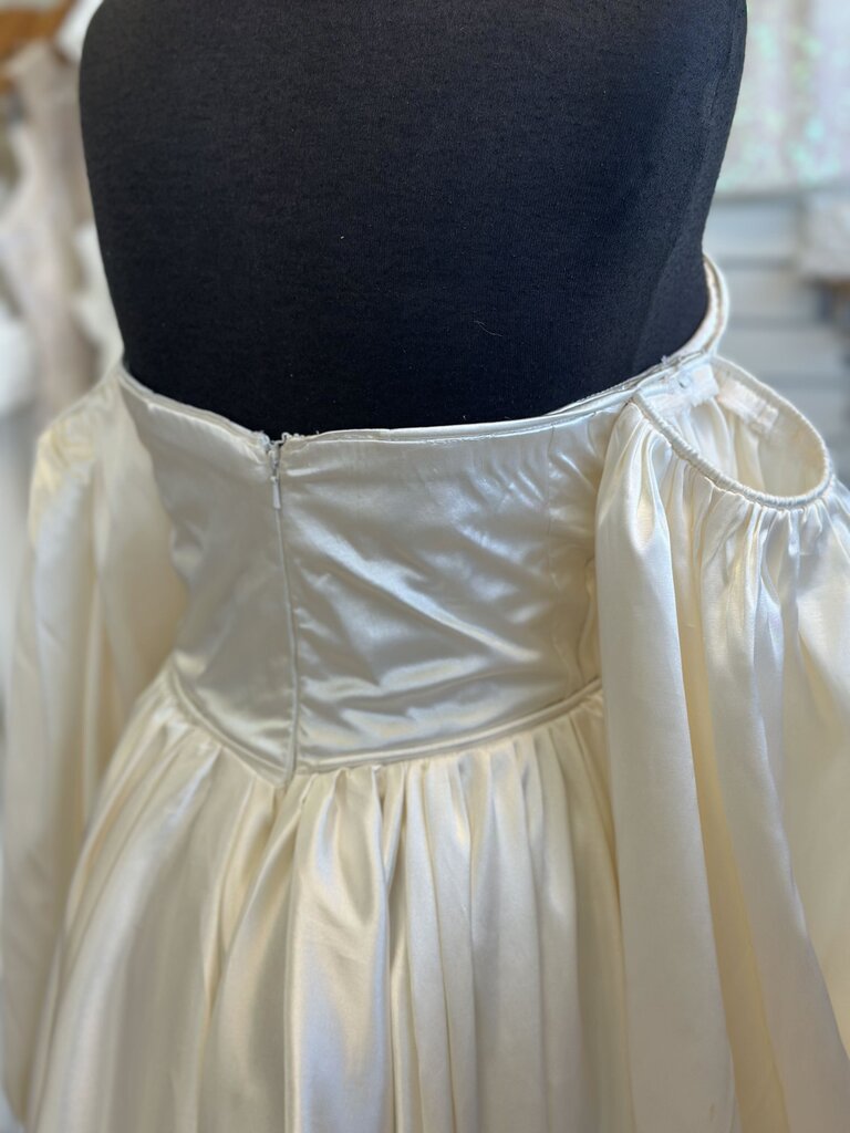Ivory Satin Off Shoulder Long Sleeve Bridal Gown Medium