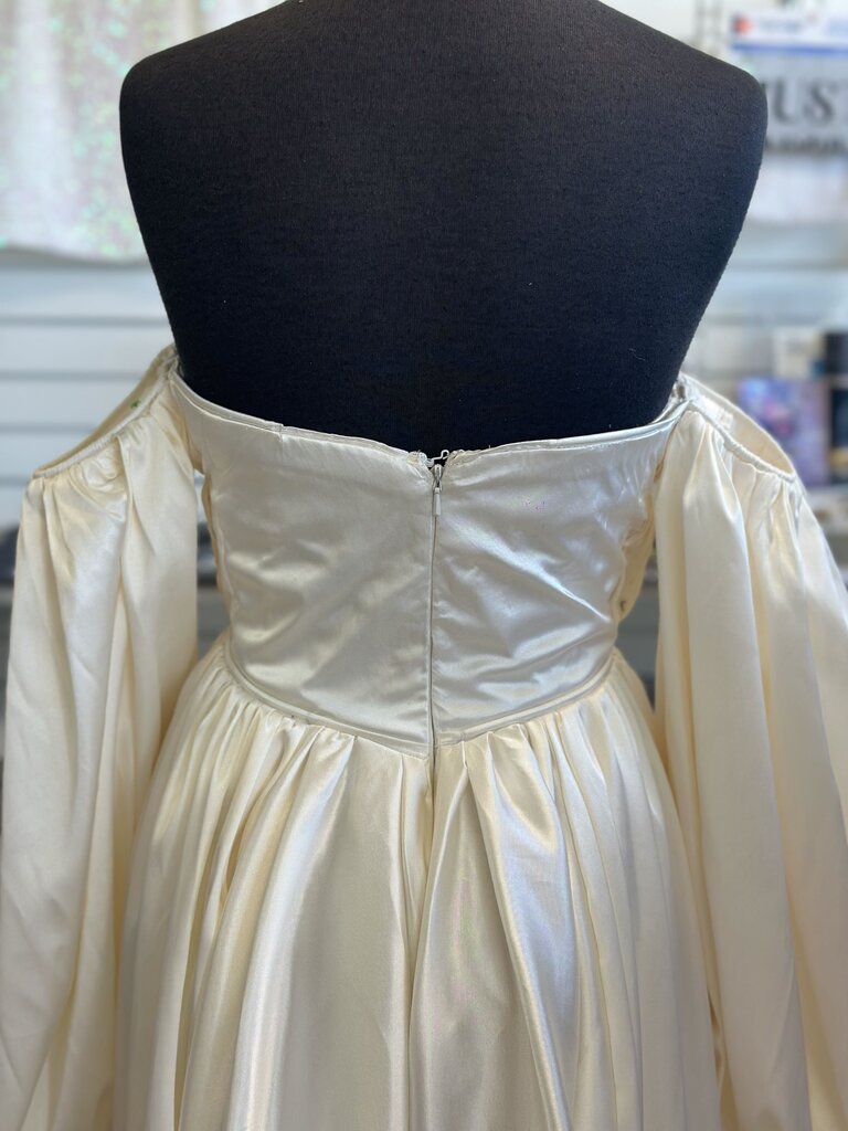Ivory Satin Off Shoulder Long Sleeve Bridal Gown Medium