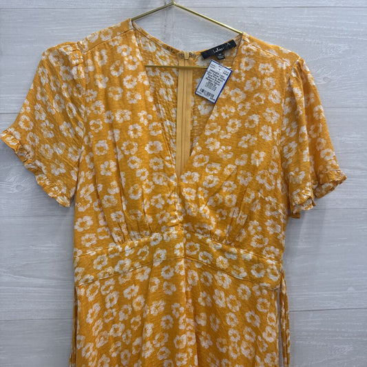 Lulus Yellow/ White Floral Print Short Sleeve Dress Medium