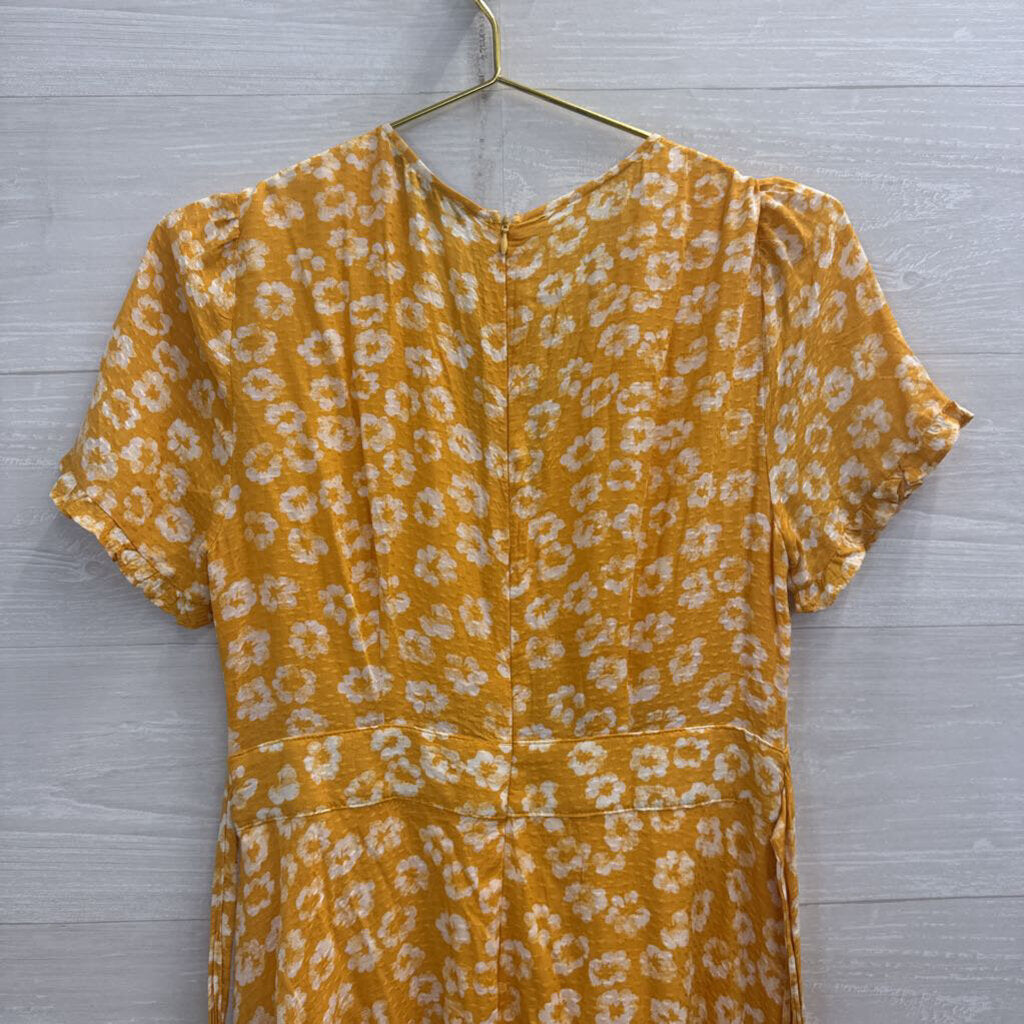 Lulus Yellow/ White Floral Print Short Sleeve Dress Medium