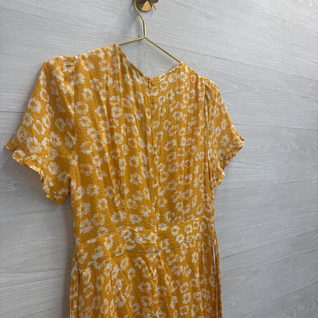 Lulus Yellow/ White Floral Print Short Sleeve Dress Medium