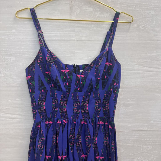 Amanda Uprichard Purple/ Multi 100% Silk Retro Print Dress Small