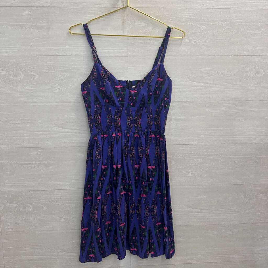 Amanda Uprichard Purple/ Multi 100% Silk Retro Print Dress Small