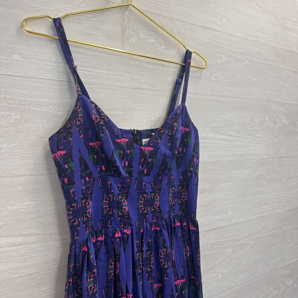 Amanda Uprichard Purple/ Multi 100% Silk Retro Print Dress Small