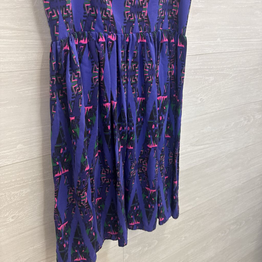 Amanda Uprichard Purple/ Multi 100% Silk Retro Print Dress Small