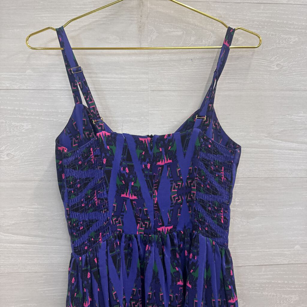 Amanda Uprichard Purple/ Multi 100% Silk Retro Print Dress Small
