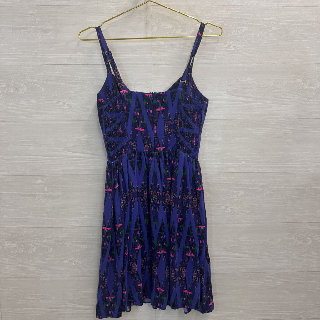 Amanda Uprichard Purple/ Multi 100% Silk Retro Print Dress Small