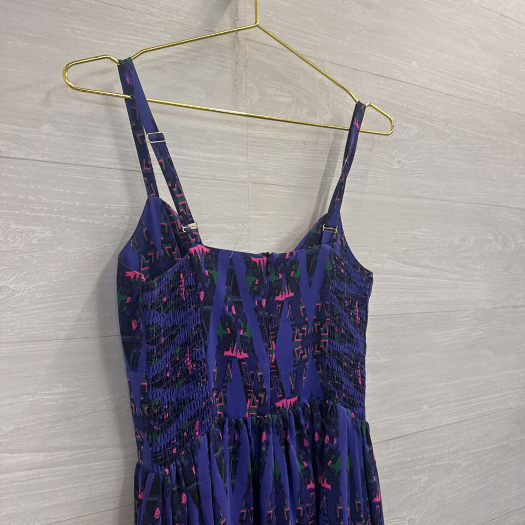 Amanda Uprichard Purple/ Multi 100% Silk Retro Print Dress Small
